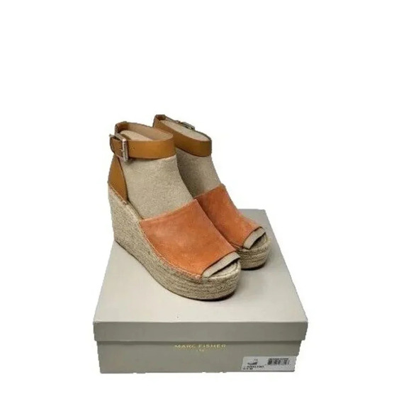 Marc Fisher Adalyn Espadrille Wedge Sandal orange suede Women's Size 9.5 M - Picture 1 of 8